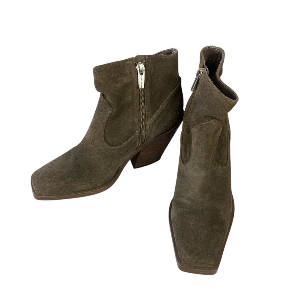 Vince Camuto Suede Leather Amtinda Western Sable Squared Toe Ankle Heeled Boots
